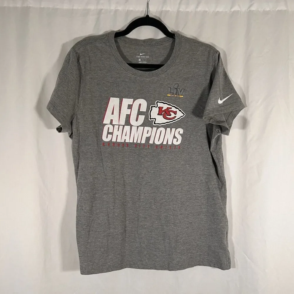 KC Chiefs AFC Champions LIV Nike Shirt Men's XL Grey Short Sleeve Crew Neck